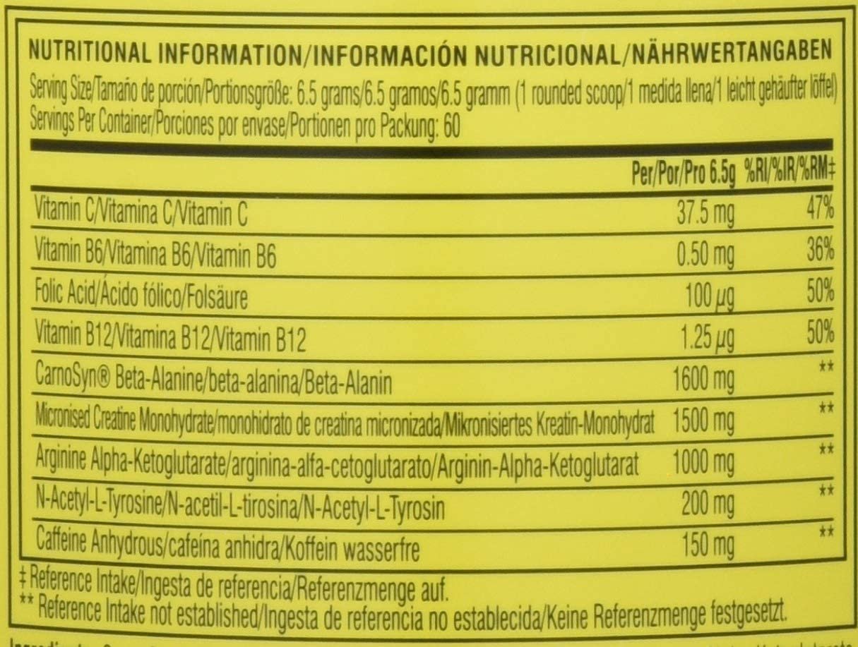 Tabla Nutricional de C4 Original de la marca Cellucor