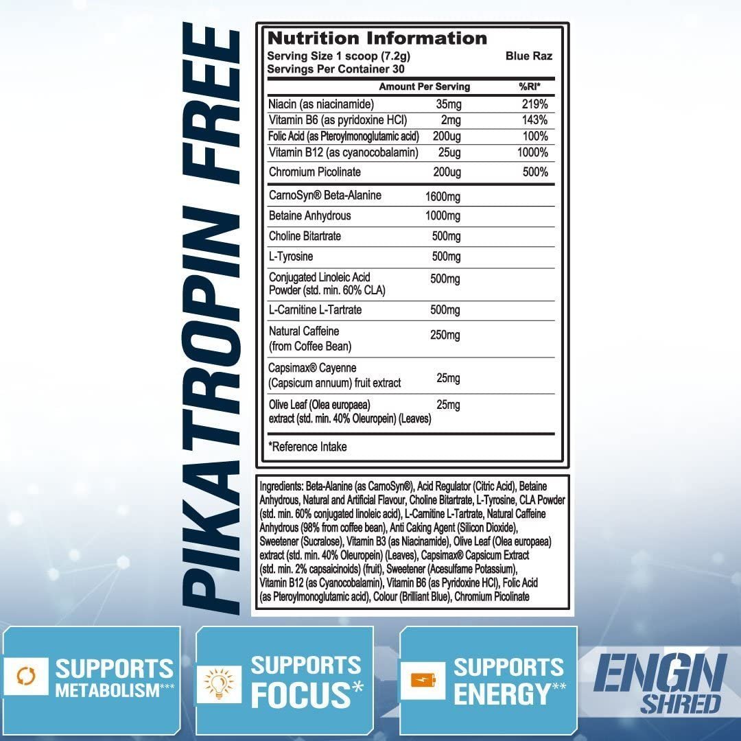 Tabla Nutricional de ENGN SHRED de la marca Evlution Nutrition