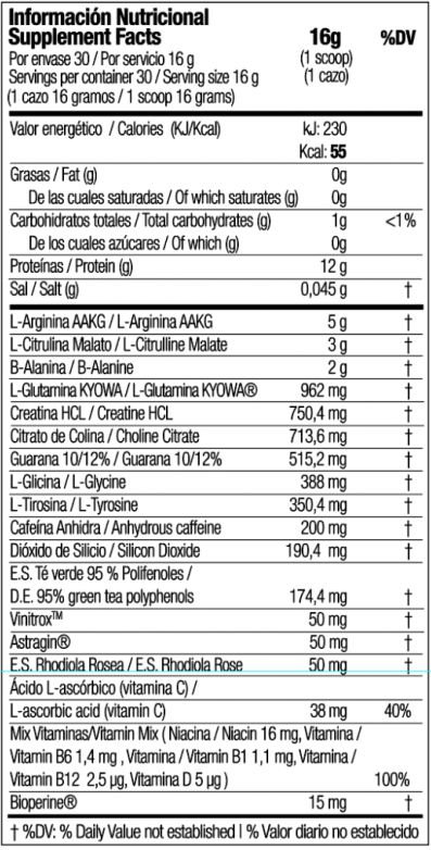 Tabla Nutricional de Moonstruck de la marca Zoomad Labs