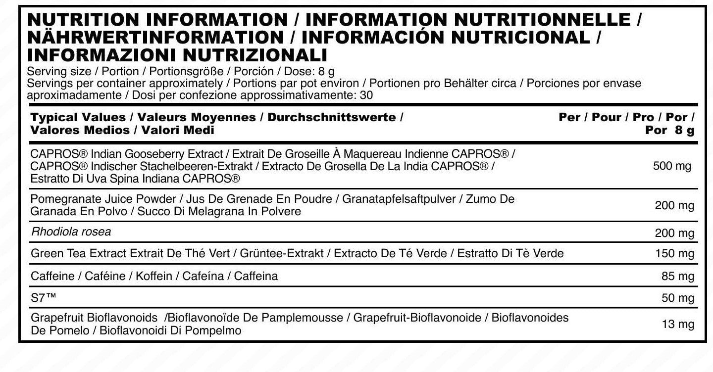 Tabla Nutricional de Plant Pre-workout de la marca Optimum Nutrition