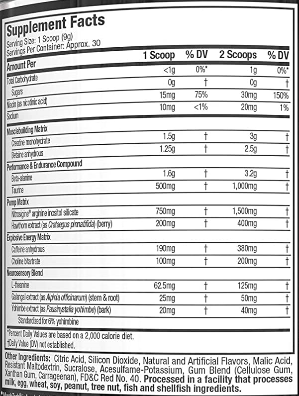 Tabla Nutricional de Vapor X5 de la marca Muscletech