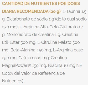 Tabla Nutricional de NEOX de la marca Hypertrophy Nutrition