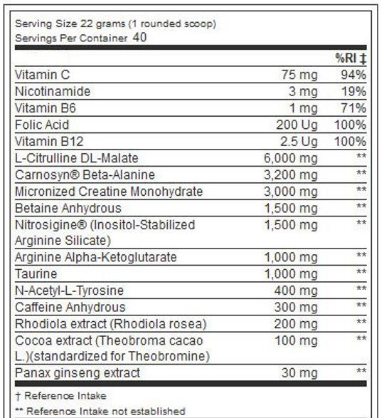 Tabla Nutricional de C4 Ultimate de la marca Cellucor