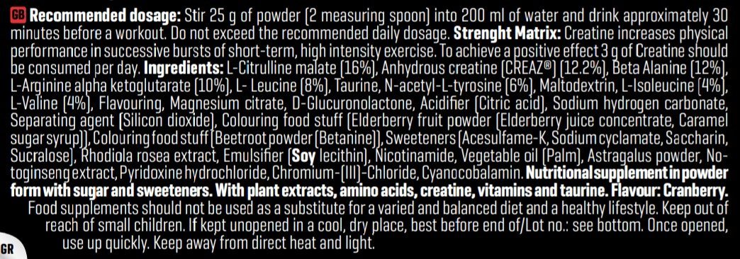 Tabla Nutricional de NITRO PUMP 3.0 de la marca Body Attack