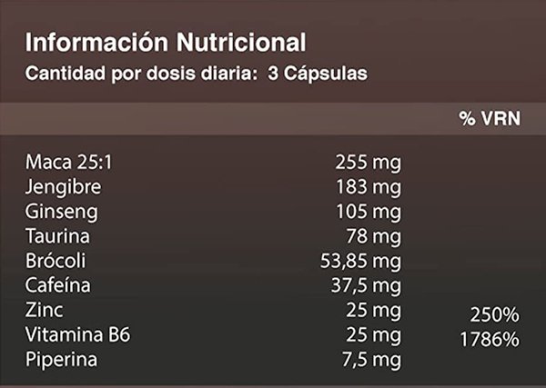 Tabla Nutricional de Vigor Complex de la marca FarmaFusion