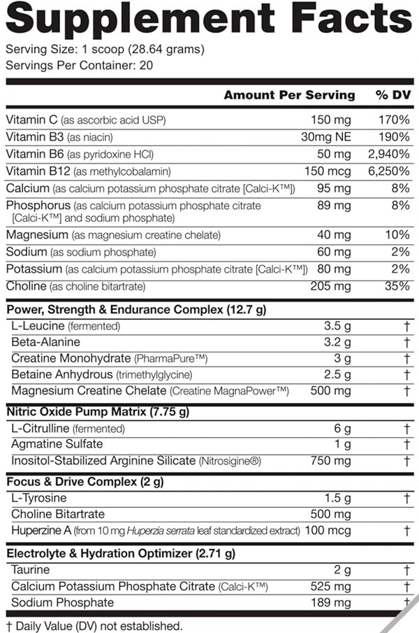 Tabla Nutricional de Pre Stim Free de la marca NutraBio