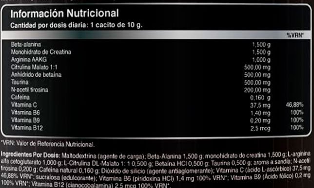 Tabla Nutricional de Ultra Max de la marca NL