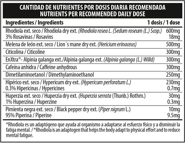 Tabla Nutricional de Ultra Focus de la marca BIG