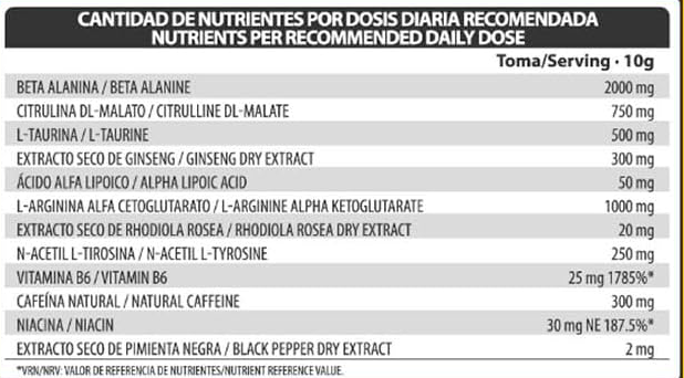 Tabla Nutricional de 4·Speed de la marca Need Health Project