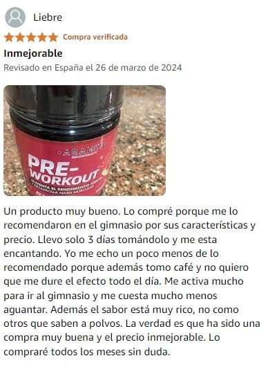 Ver mejor y más útil valoración de Pre-Workout de la marca ARANES en Amazon