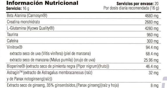 Tabla Nutricional de Kongestion de la marca Msupp